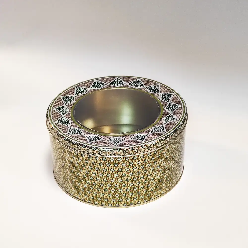 khatam 250 قوطی فلزی زعفران قطر 23 ارتفاع 10 (گنجایش 500 گرم سرگل)