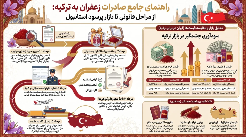 5 مرحله تا صادرات زعفران به ترکیه + صادرات چمدانی زعفران به ترکیه